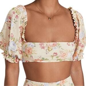 WeWoreWhat NWT Coco Crop Top vintage Drapes Zua Sand Multi Puffy Sleeves Sz XL